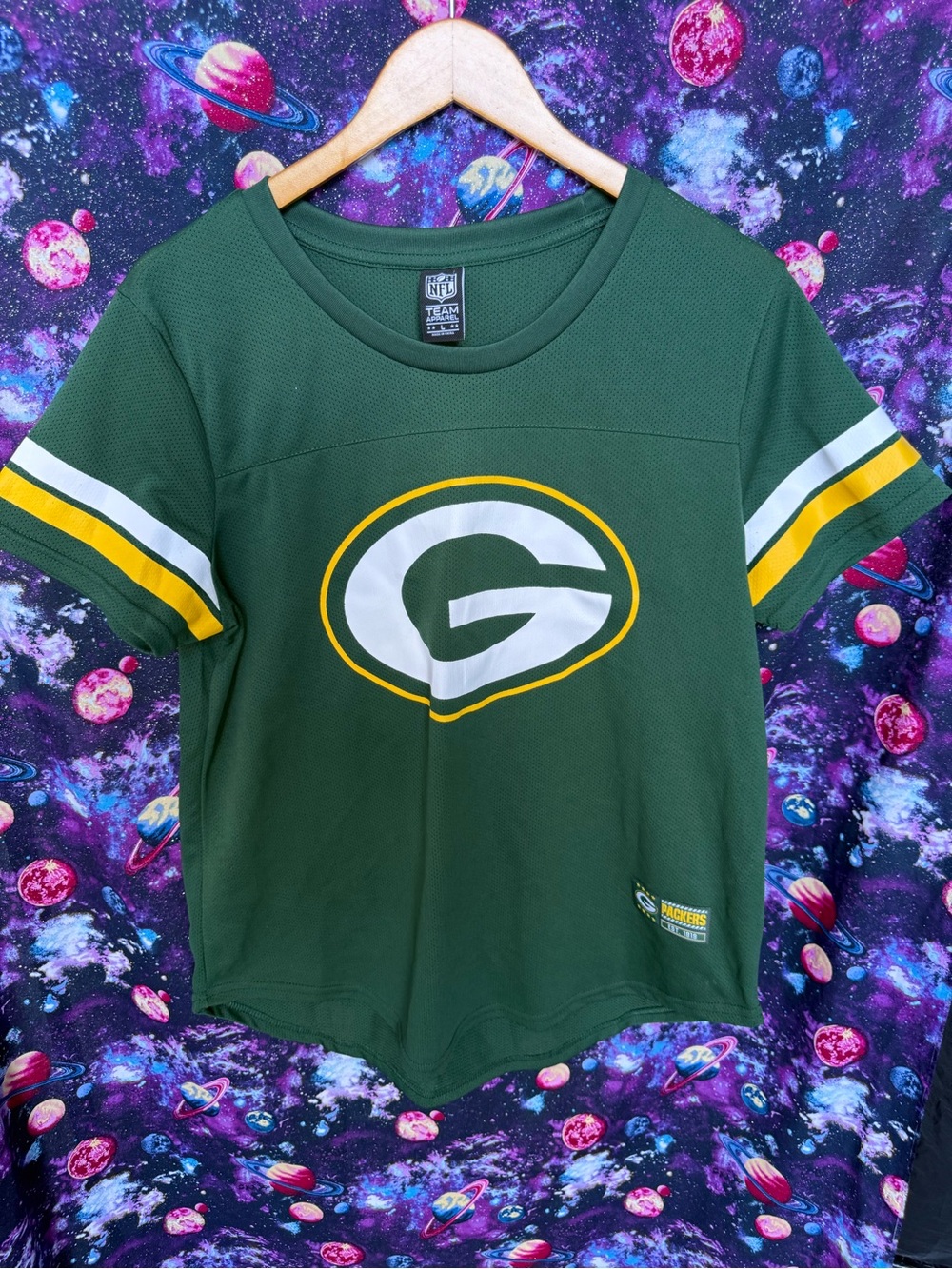 NFL Green Bay Packers Dark Green Women's Jersey Tee with White & Gold Logo